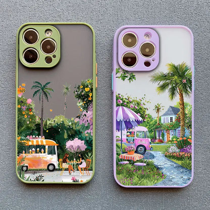 Coconut Tree Phone Case For iPhone 11 12 13 14 15 Pro Max Mini 16 Pro Max X XR XS 7 8 15 Plus SE Summer Scenery Shockproof Cover