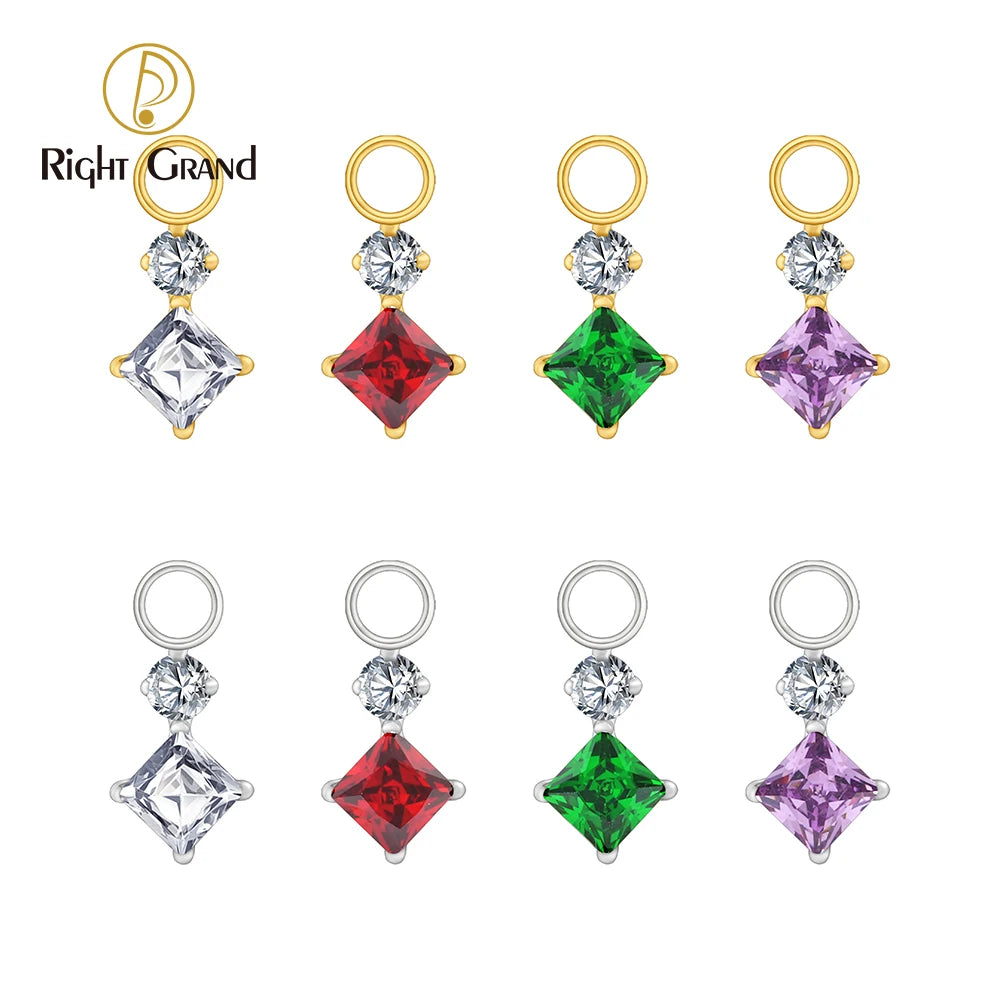 Right Grand ASTM F136 Titanium Dangle Geometric Square CZ Charm Pendant for Clicker Helix Hoop Piercing Jewelry