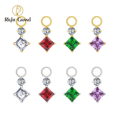 Right Grand ASTM F136 Titanium Dangle Geometric Square CZ Charm Pendant for Clicker Helix Hoop Piercing Jewelry