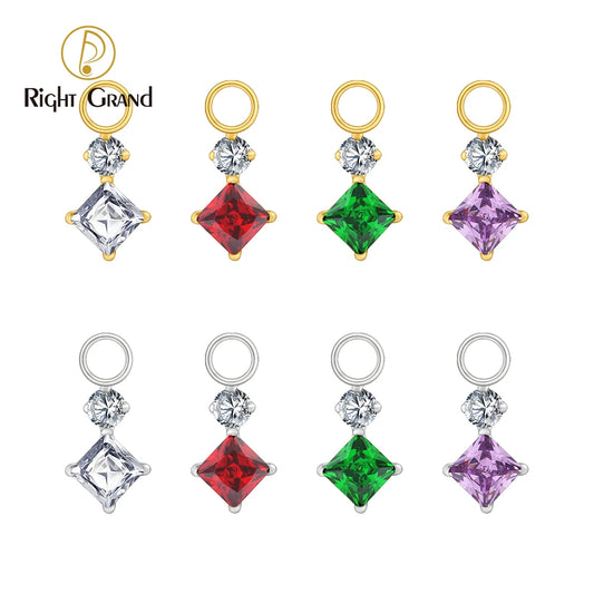 Right Grand ASTM F136 Titanium Dangle Geometric Square CZ Charm Pendant for Clicker Helix Hoop Piercing Jewelry