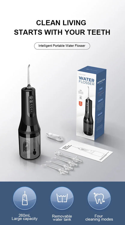 Professional wireless dental floss cleaner, 4 cleaning modes, portable rechargeable electric dental floss oral irrigator