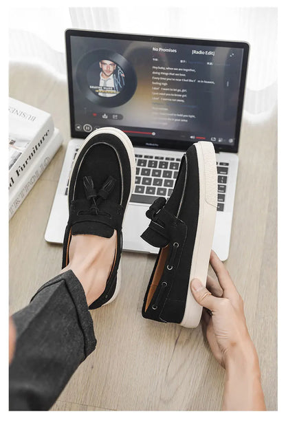 2025 Men Flat Loafers Frosted Suede Flat Shoes Comfortable Non Slip Trendy Fashion Loafers Lightweight Outdoor Casual Shoes