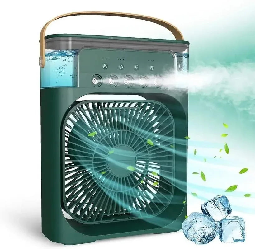 Portable Mini Air Cooler Humidifier Fan 3 Speed Mist Spray 7 Color LED 1/2/3 Hour Timer USB Desk Fan for Home Office Travel