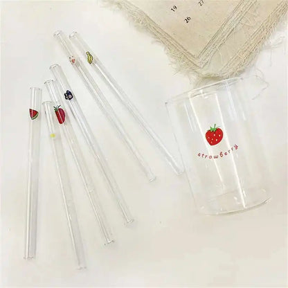 300 ML High Borosilicate Nana Cute Strawberry Water Milk Drinking Glasses Cup with Straw Upgrade Thickened Version Gift
