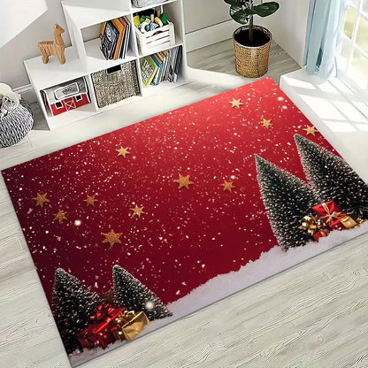 Happy New Year Merry Christmas Tree Santa Claus Cartoon Gift Carpet Rug for Bedroom Living Room Sofa Home Doormat Decor,Non-slip