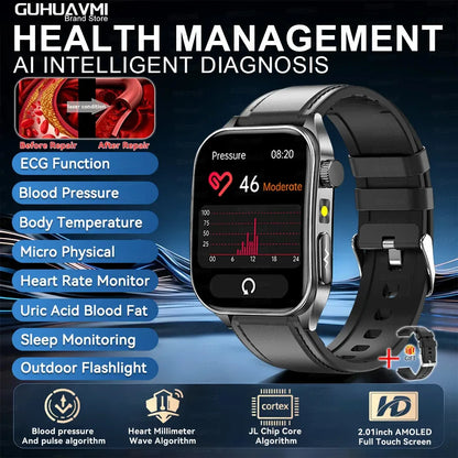 New 650nm Dual probe laser Health Smart Watch ECG+PPG Blood pressure Uric Acid Blood lipids AMOLED Physical therapy Smartwatches