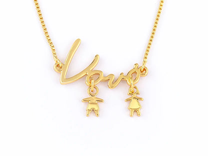 Nidin Exquisite Gold Plated Mom Daughter Necklace Girl Boy Pendant Chain Choker Cubic Zirconia Jewelry Mother's Day Gift