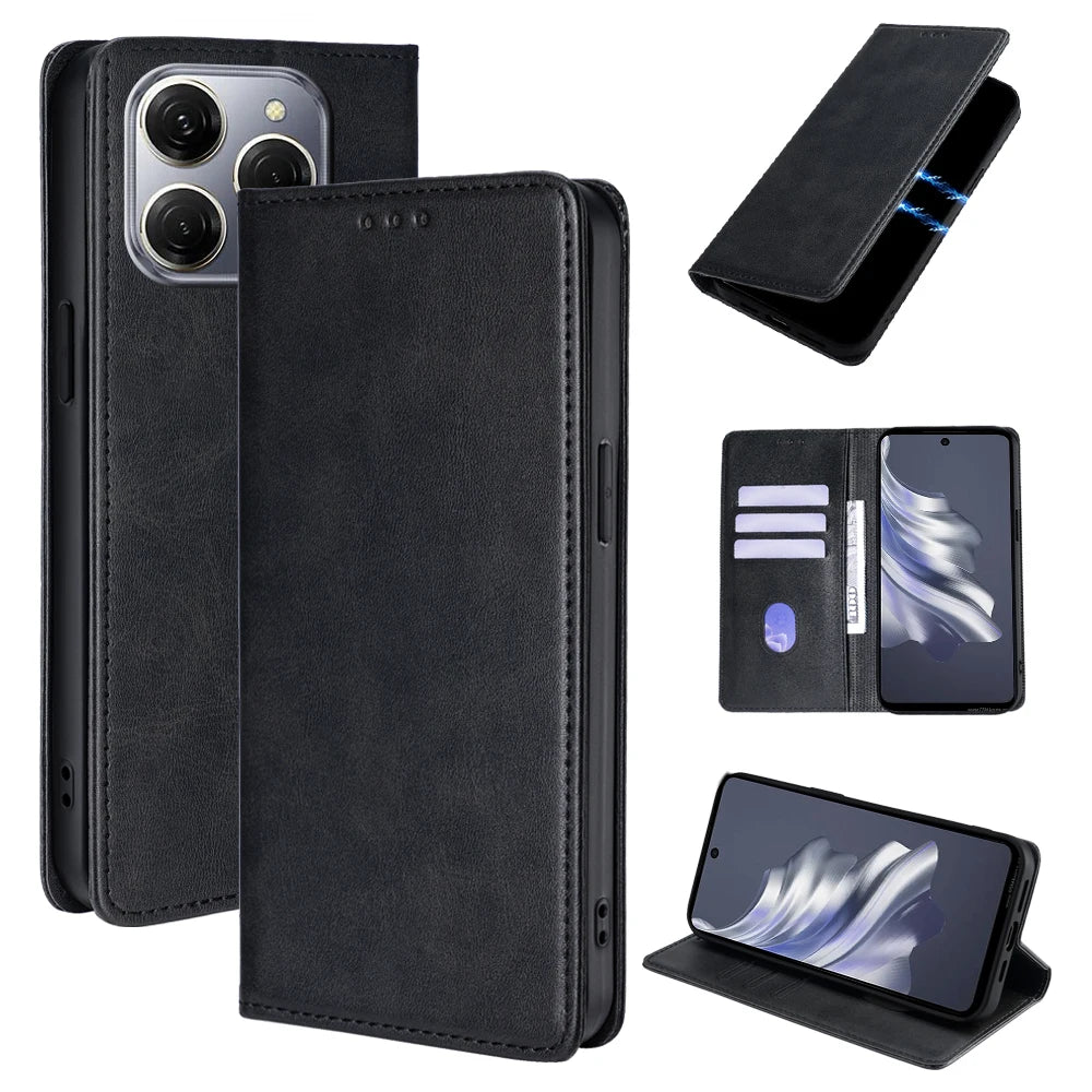Business Magnetic Phone Case for Tecno Spark 20 10 Pro 20C 10C 8C Spark GO 2024 Pop 8 Pro Leather Wallet Case Flip Cover