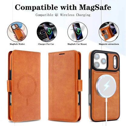 2 in 1 Magsafe Wallet Case For iPhone 17 Promax Air 16 Pro Max 15 Plus 14 13 12 iphone17 Cards Slot Leather Flip Phone Cover