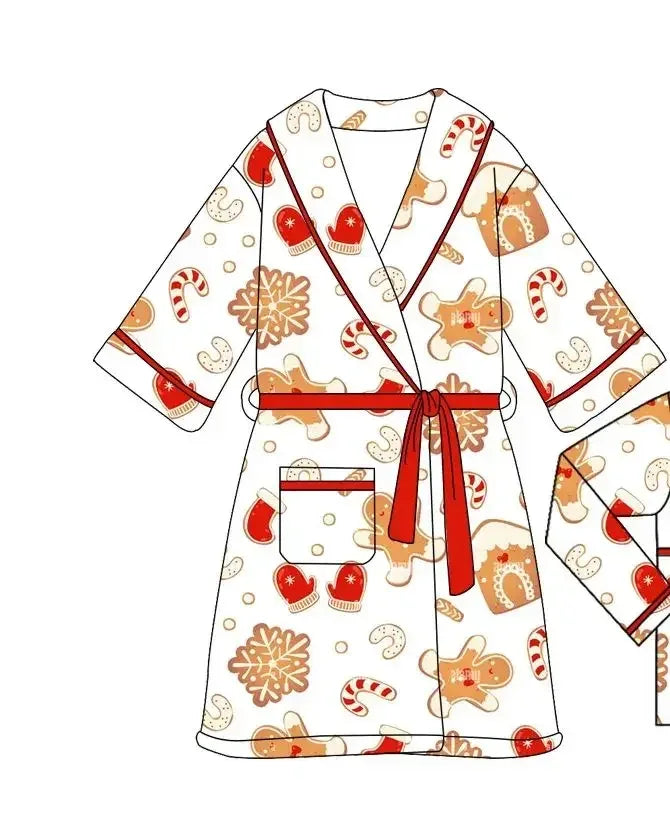 Boutique Kids Night Sleeping Bathrobe Dressing Gown Baby Robe Pajamas Toddler Boy Christmas Gingerbread Clothing Set