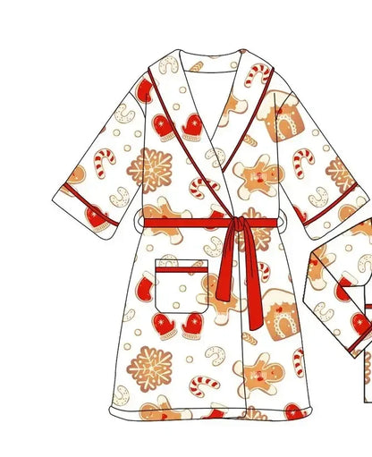 Boutique Kids Night Sleeping Bathrobe Dressing Gown Baby Robe Pajamas Toddler Boy Christmas Gingerbread Clothing Set