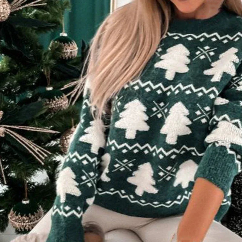 Winter 2025 Women Knitted Sweater 3D Santa Tree Print Warm Thick Jumpers Christmas Sweaters Long Sleeve Pullover Tops Xmas Look