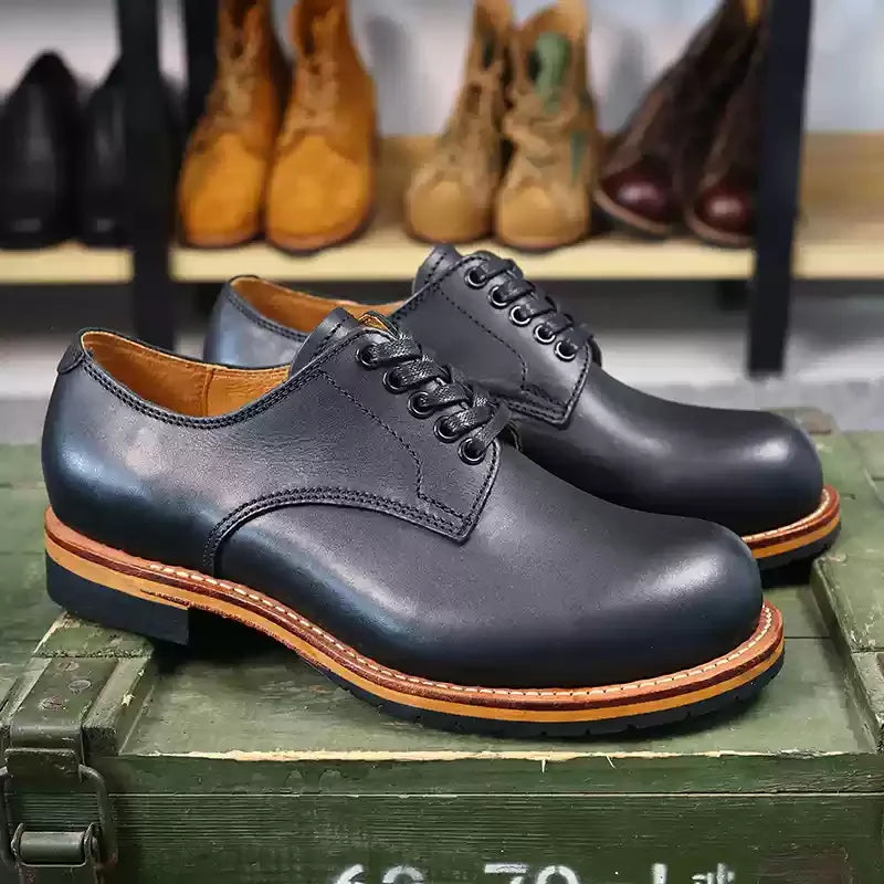 Durable Goodyear Edge Motorcycle Durable Traditional Boots Retro Oil Leather Red Punk Men's Cowhide Low Top Shoes