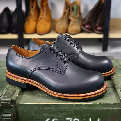 Durable Goodyear Edge Motorcycle Durable Traditional Boots Retro Oil Leather Red Punk Men's Cowhide Low Top Shoes