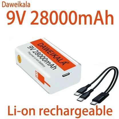 2025 9V battery 28000mAh li-ion Rechargeable battery Type-C Battery 9v for Multimeter Microphone Toy Remote Control