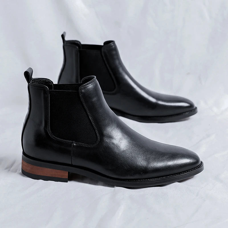 Genuine Leather Classic Men High Top Chelsea Ankle Boots High Quality Mens Casual Dress Business Shoes Comfy OutdoorBasic Boots