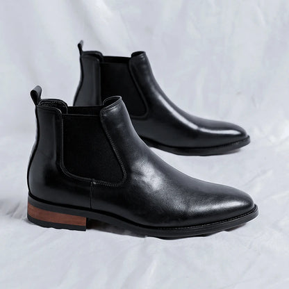 Genuine Leather Classic Men High Top Chelsea Ankle Boots High Quality Mens Casual Dress Business Shoes Comfy OutdoorBasic Boots