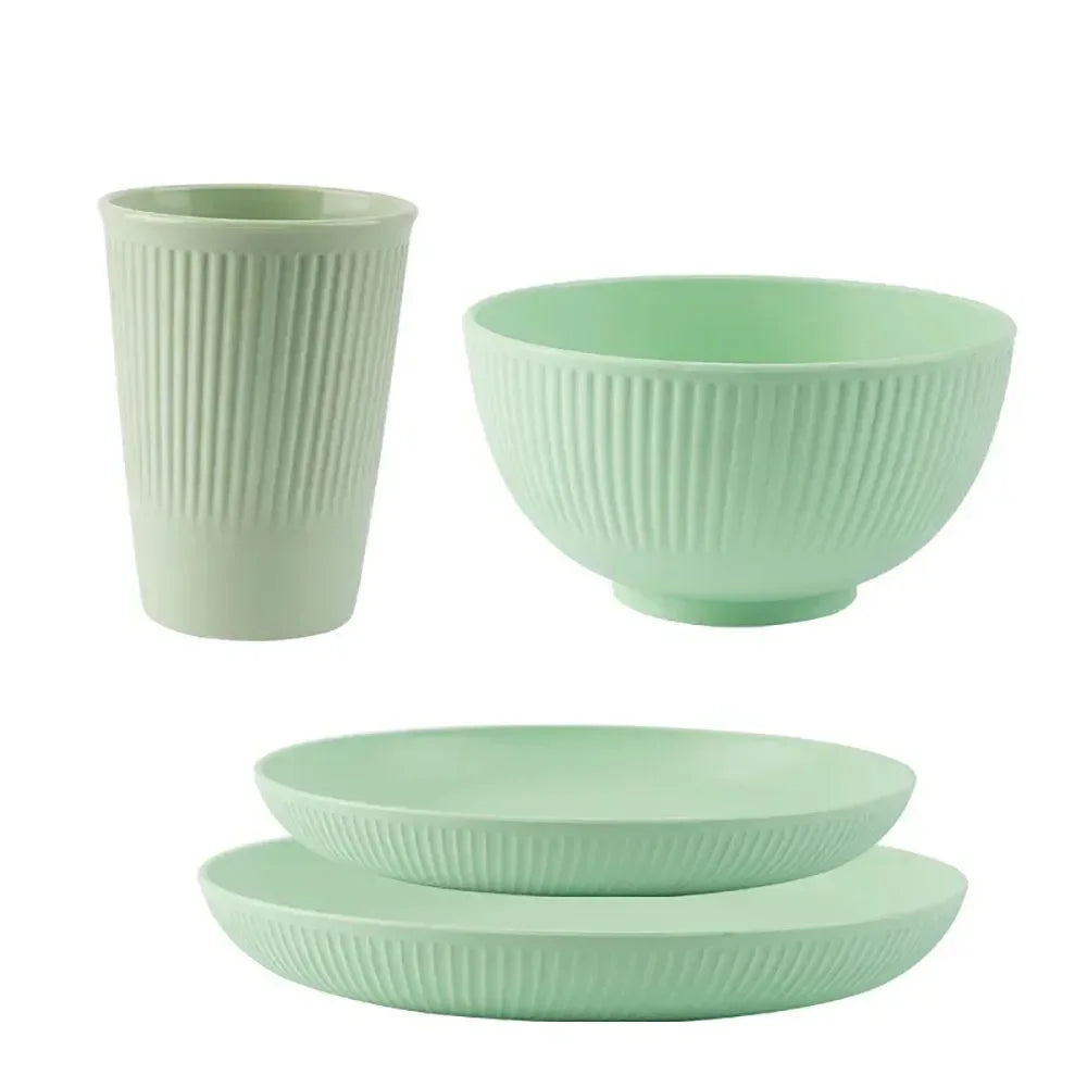 Colourful Wheat Straw Cutlery Set 4Pcs Bowl Cup Dish Set Portable Tableware Set Dinnerware Kits for Picnic Camping