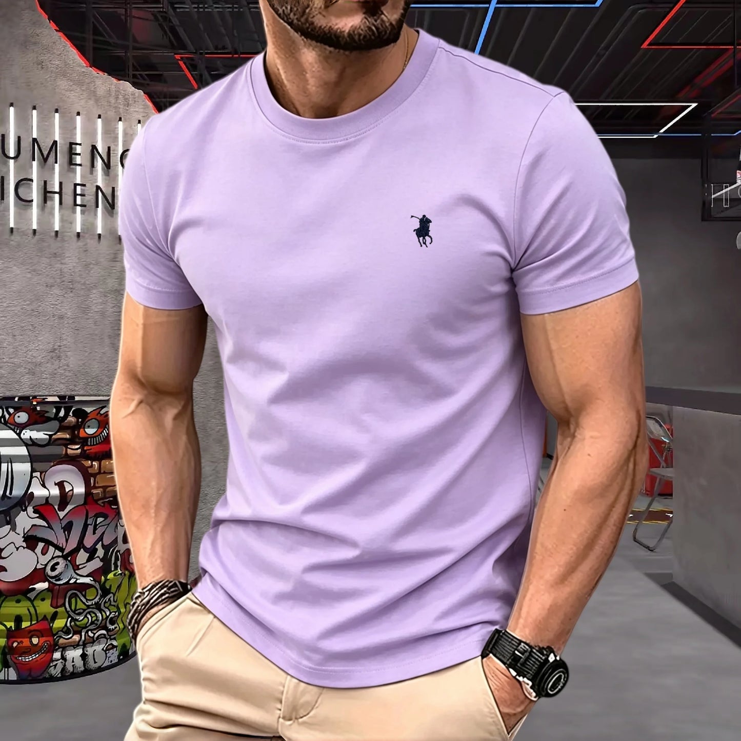 100% pure cotton 2026 high-end brand men's short sleeved round neck top summer fashion luxury pony embroidery top sports T-shirt