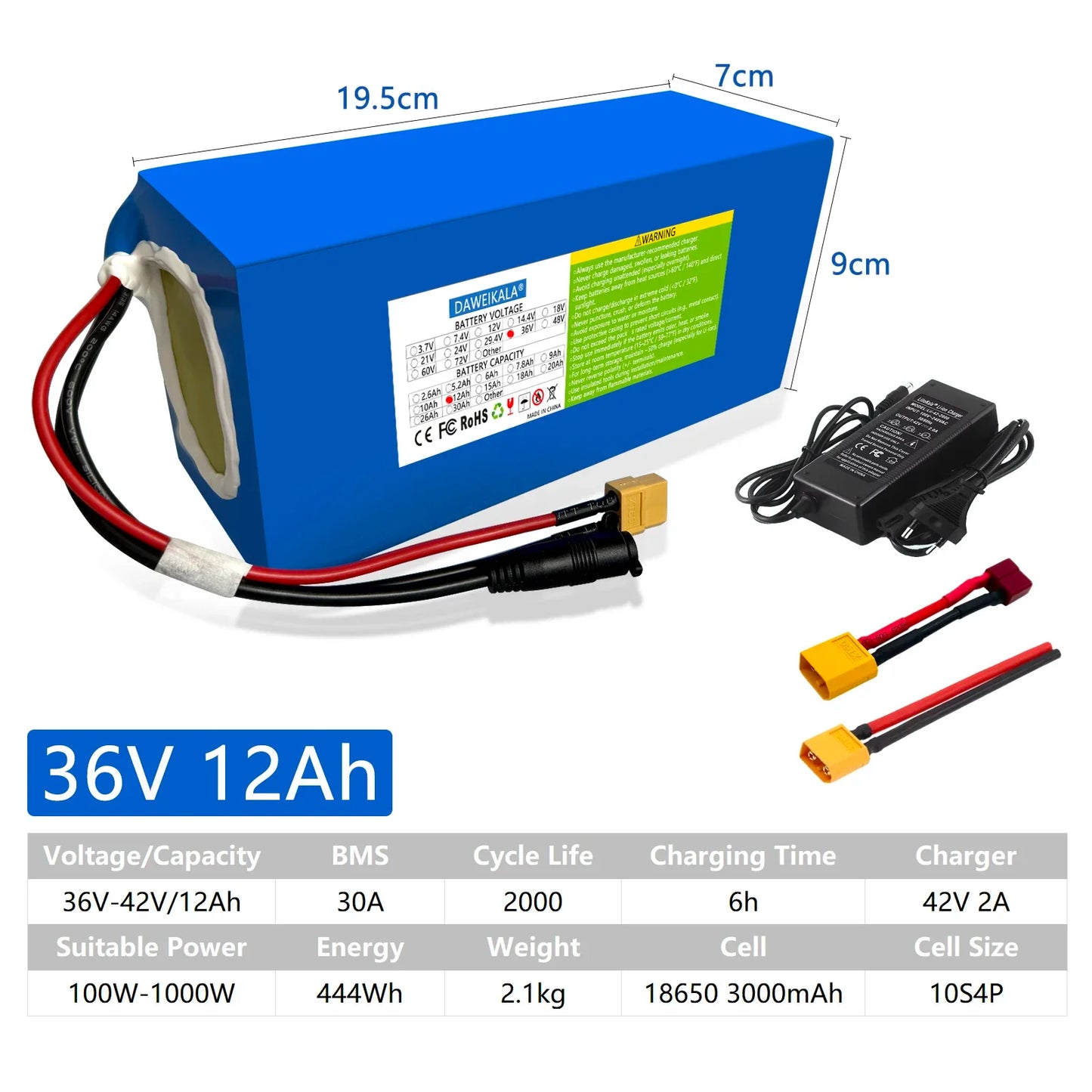 36V 18AH 15AH 12AH 9AH Rechargeable Lithium Battery Pack 100-1300W Electric Motorcycle Scooter Bicycle with BMS Battery Pack