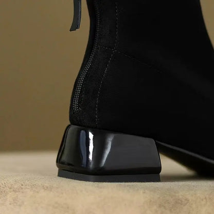 Women Mid Heels Chelsea Boots Chunky Suede Ankle Shoes Winter 2024 Fashion New Zipper Boots Pumps Walking Punk Warm Sock Botas