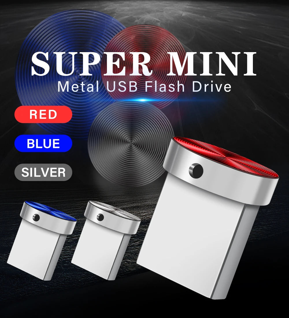 Mini Metal USB Flash Drive 128GB High Speed Memory Stick 64GB Blue Waterproof Pen Drive 32GB Circular Button USB Stick 16GB 8GB