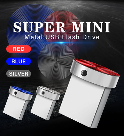 Mini Metal USB Flash Drive 128GB High Speed Memory Stick 64GB Blue Waterproof Pen Drive 32GB Circular Button USB Stick 16GB 8GB
