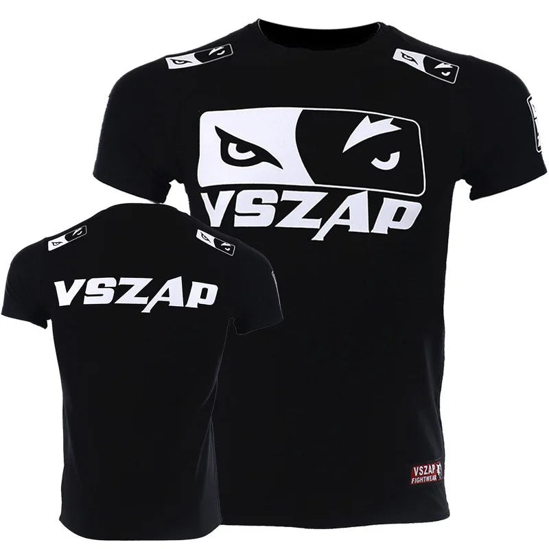 Vszap Fitness T-shirt MMA Combat Fighting Sanda Thai Boxing Sports Muscle Training Running Personality Wolf Eyes Short Sleeve
