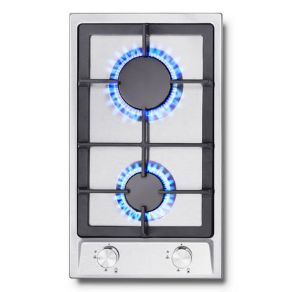 Stainless Steel Gas Hob Automatic Flame Protection 2 Bulbs | Dual Fuel Natural Gas/Propane Built-in/Freestanding 2400W 220-240V