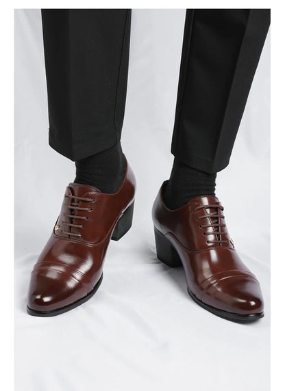 Premium Leather Men Shoes Slip On Loafers European Brand Business Casual Wedding Party Plaid Design Height Increasing