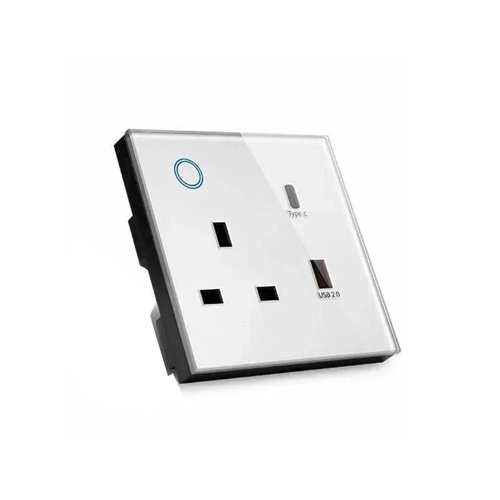 Melery WIFI Smart Tuya USB Type C PD 20W Wall Socket UK Plug Outlet Power Monitor Touch Switch Wireless Remote Alexa Google Home