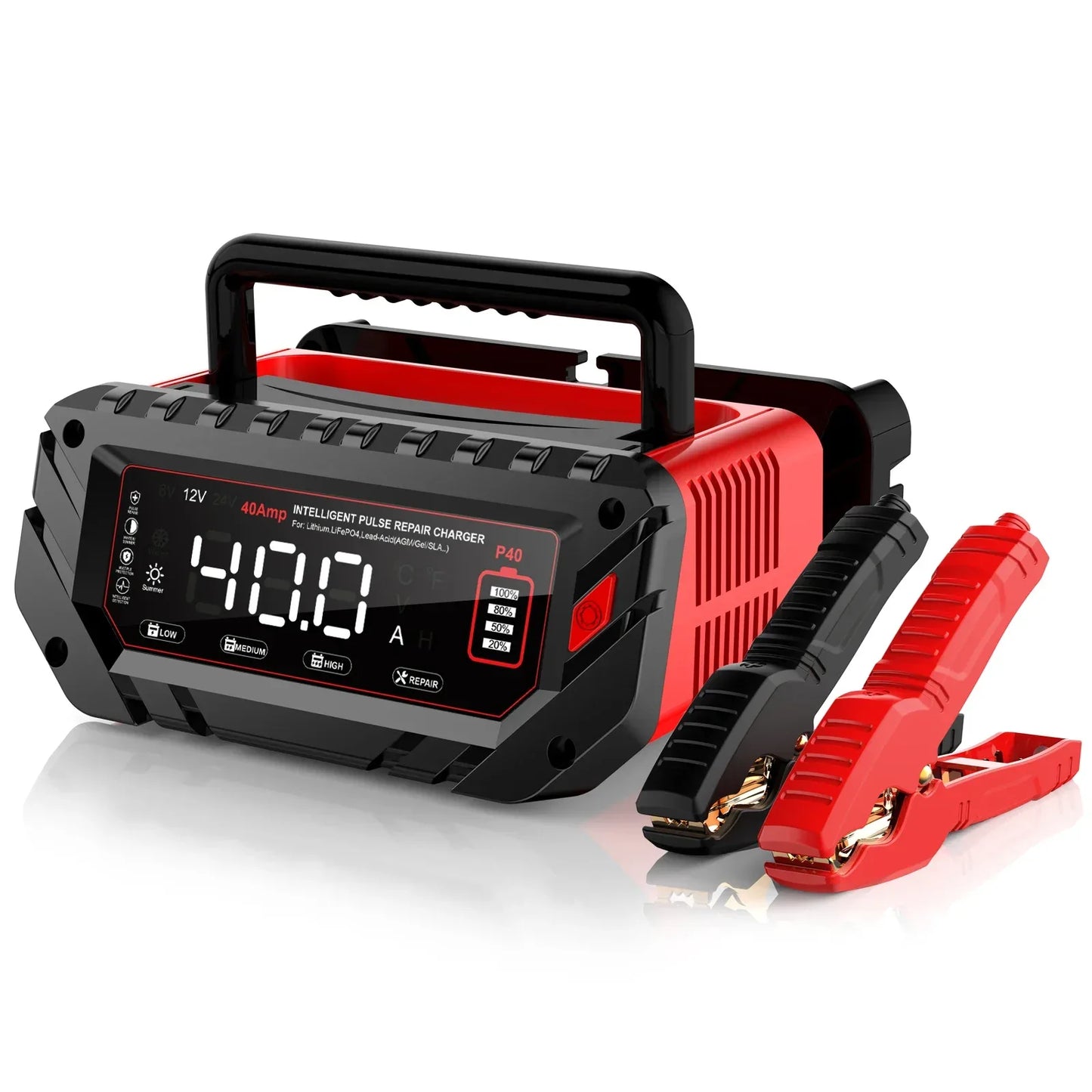 HTRC 40A Car Battery Charger 6V 12V 24V Charger for Lithium LiFePO4 Lead-acid AGM GEL Battery 9-stage Car Motorcycle Charger