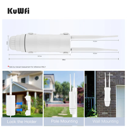 KuWFi 300Mbps Outdoor LTE Router CAT4 4G Router Wireless Wi-Fi Detachable External Antenna WAN LAN Port Support 24V POE 64 Users