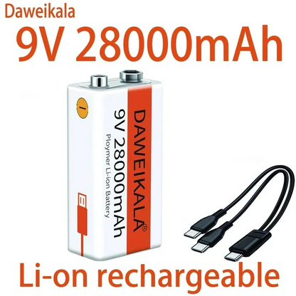 2025 9V battery 28000mAh li-ion Rechargeable battery Type-C Battery 9v for Multimeter Microphone Toy Remote Control