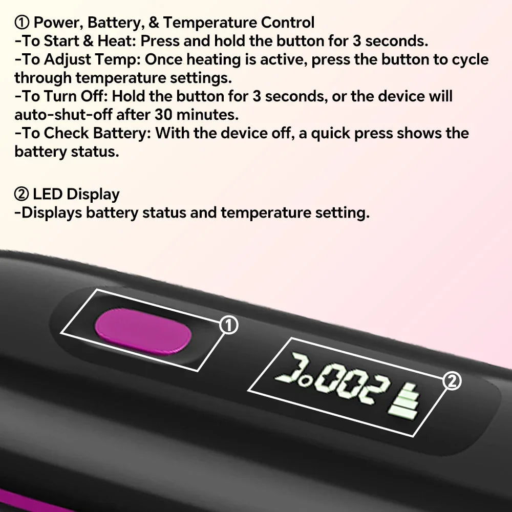 Rechargeable Hair Straightener Brush with 20s Fast Heating and 3 Temp Settings, Straightening Comb with Negative Ions for Women