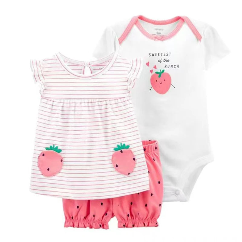 Newborn Baby Girl Clothes Set Summer Fashion Flower Cotton Infant Outfits Short Sleeved Bodysuit Shorts 3Pcs Toddler Clothing
