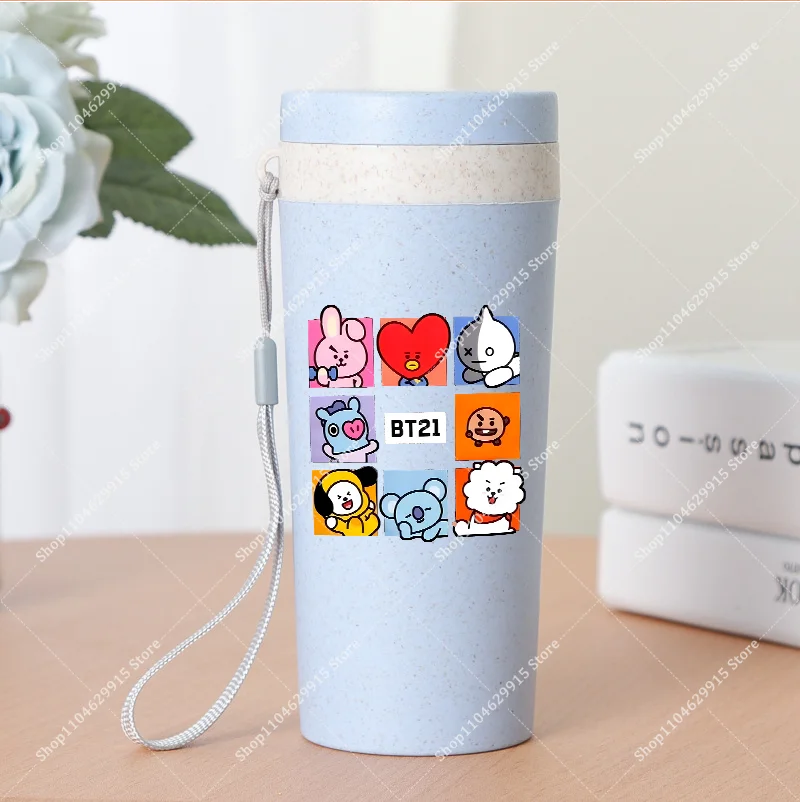 350ml BT21 Portable Water Bottle COOKY TATA RJ Cute Anime Leak-proof Plastic Drinking Cup Milk Coffee Juice Cup Drinkware Gift
