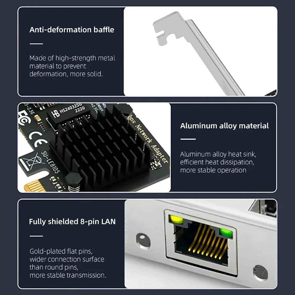 2.5G PICE To RJ45 Network Card RTL8125B chip 2500Mbps RJ45 PCI Express Converter Lan Ethernet Gigabit Adapter For Win7/8/10/11
