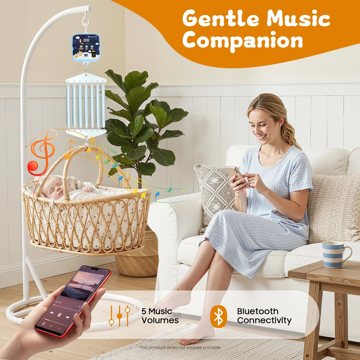 12W Electric Baby Swing Control, 7 Springs Baby Cradle Rocker Control, Adjustable Hanging Babies 0-12 Months