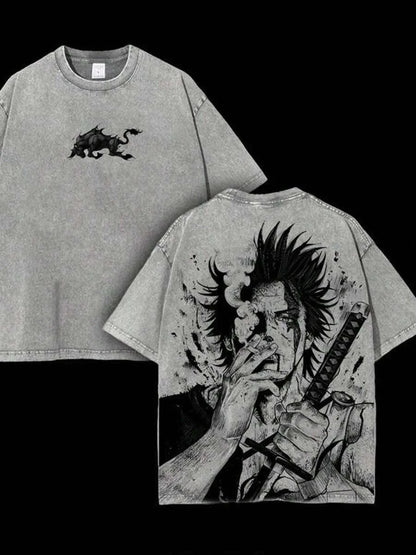 Yami Sukehiro Graphic Tshirt Black Clover Manga Cotton T-shirt For Men Short Sleeve Clothing Oversized Tee Male Washed T Shirt