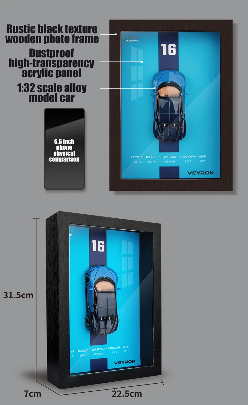 1:32 3D Photo Frame Wall Hanging Paintings Alloy Metal Diecast Model Car Home Trend Toy Decorations Display Valentine's Day Gift