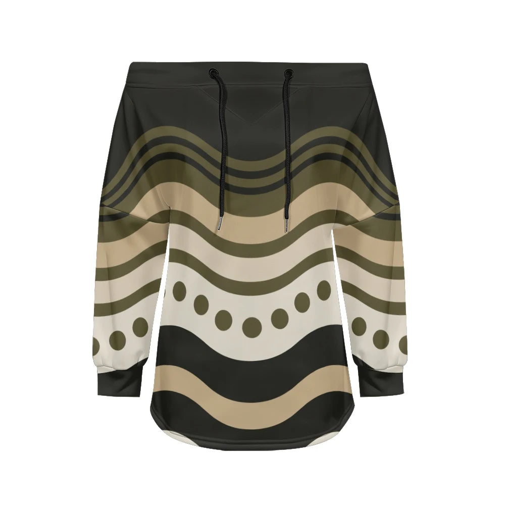 Trendy Off-Shoulder Sweatshirts with Striped & Polka Dot Patterns Drawstring Casual Loose-Fit Top for Women Casual Streetwear