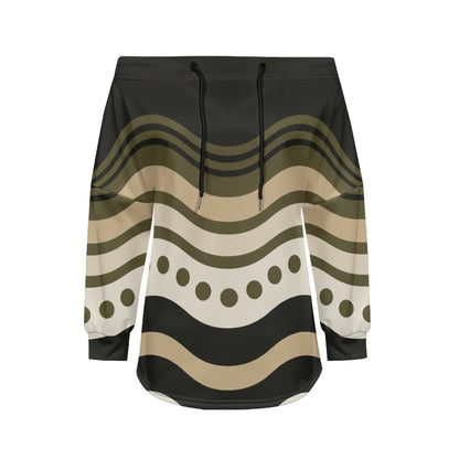 Trendy Off-Shoulder Sweatshirts with Striped & Polka Dot Patterns Drawstring Casual Loose-Fit Top for Women Casual Streetwear