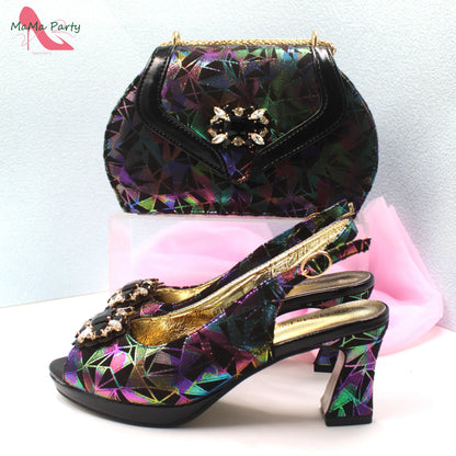 Fashion Peep Toe Sandals Italian Design Nigerian Shoes and Bag Set in Fuchsia Color Sweet Style for Wedding Party