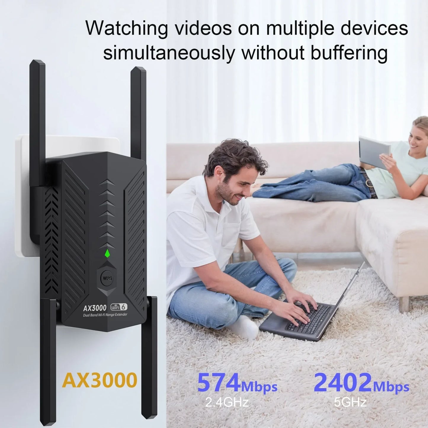 WIFI6 AX3000 Gigabit Wireless WiFi Repeater Router 4 High-gain Antenna 2.4/5Ghz Signal Booster Long Range Amplifer for Home