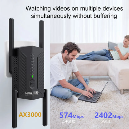 WIFI6 AX3000 Gigabit Wireless WiFi Repeater Router 4 High-gain Antenna 2.4/5Ghz Signal Booster Long Range Amplifer for Home