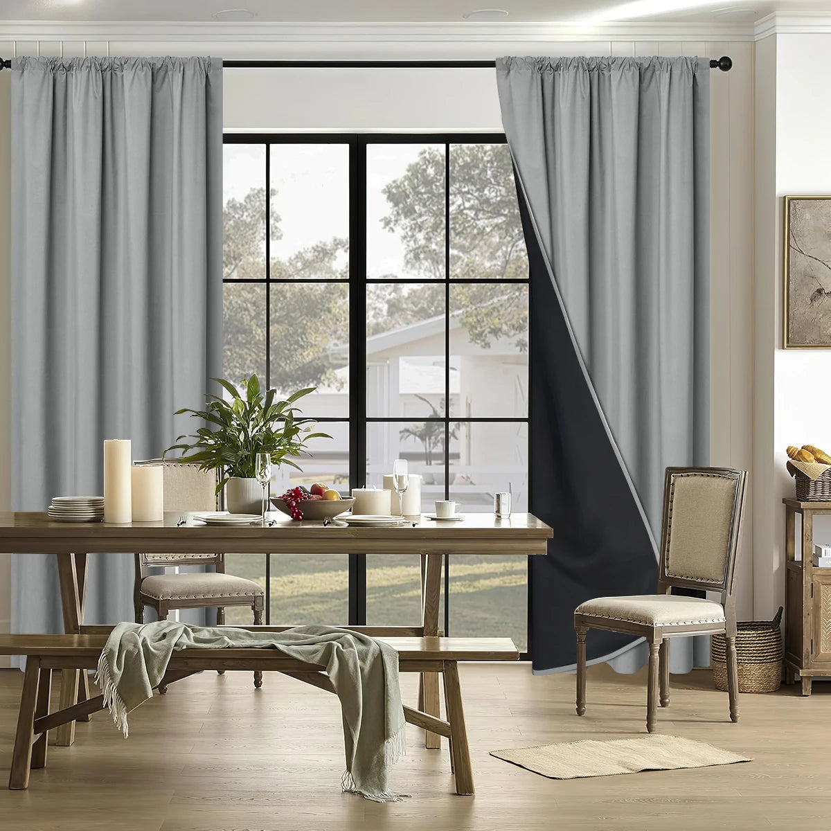 1pc 100% Blackout Curtain, Solid Color Curtains with Rod Pocket, Bedroom Living Room Curtains for Windows Curtain