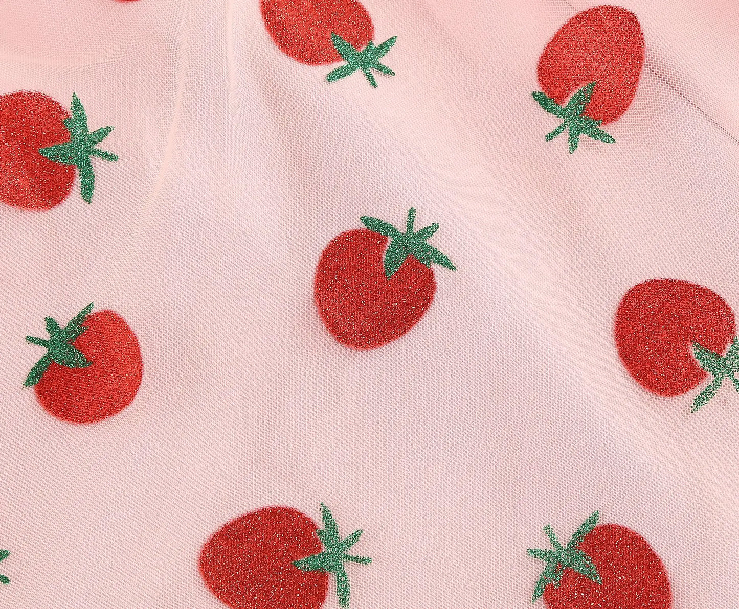 Knot Strap Strawberry Patchwork Vintage Dress 2025 Heart Flocking Valentine's Day Dress Women Birthday Party Pleated Mesh Dress