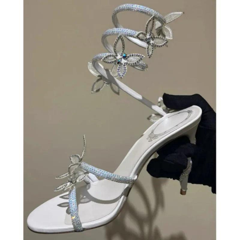 New Spring and Summer Women's High-heeled Sandals Snake-shaped Butterfly Diamond Flower Stiletto Heel Sandals High Heels