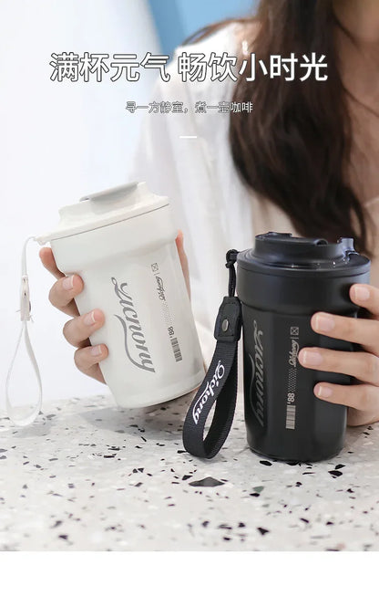 480ml Portable Thermal Coffee Mug Double Layer Stainless Steel Coffee Mug with Lid Car Thermos Milk Juice Water Bottle Gift Mug
